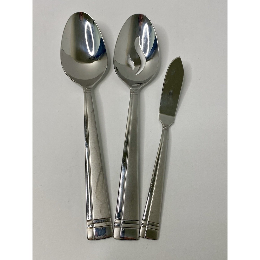 Oneida Amsterdam Set Stainless Serving Spoons Butter Knife Slotted